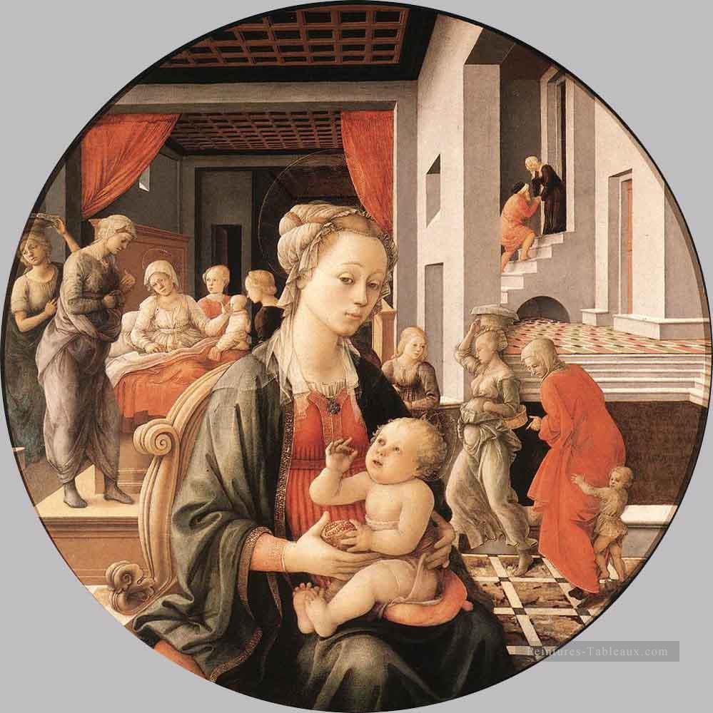 Vierge à l’enfant et scènes de la vie de Sainte Anne Renaissance Filippo Lippi Peintures à l'huile